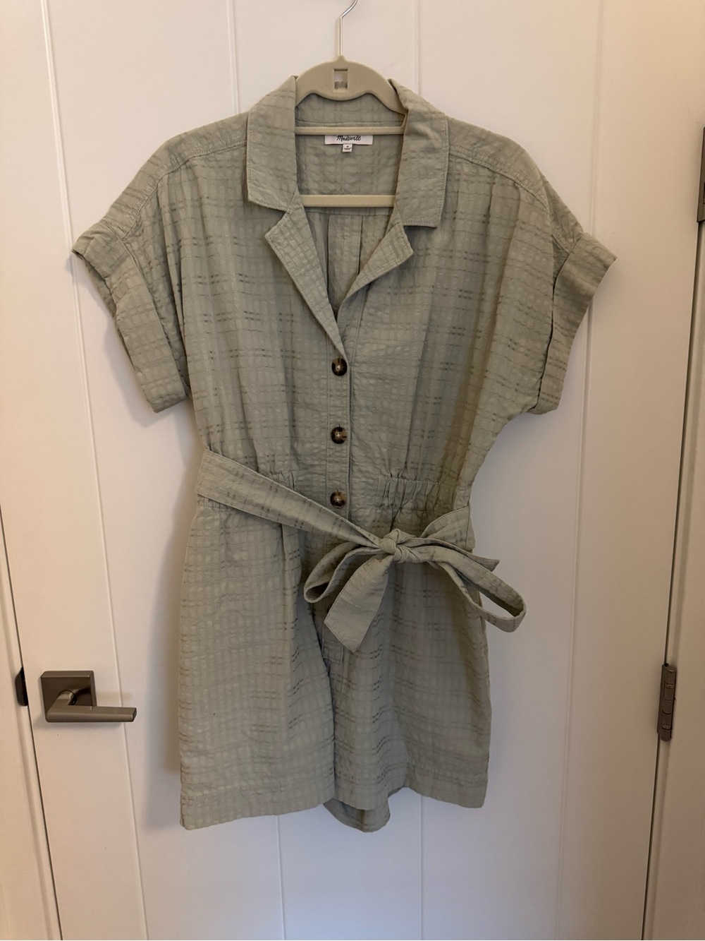 Madewell Light Green Textured Button-Front Romper